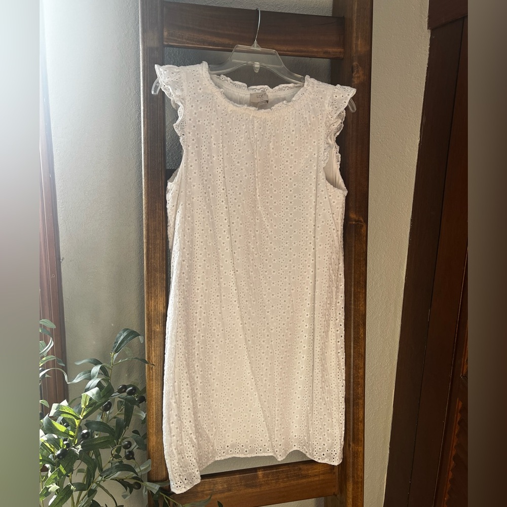 Loft White Patterned Mini Dress. Great for bridal shower!